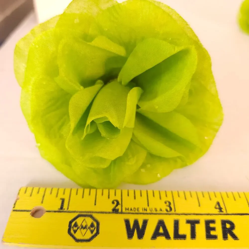 Lime Green Artificial Roses 3in Fluffy Silk Flower Stems Wedding Craft Lot of 21